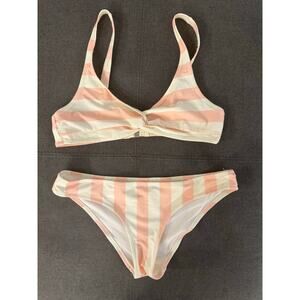 Solid & Striped Pink/White Striped Twist Front 2 Piece Swim Bikini Set Medium